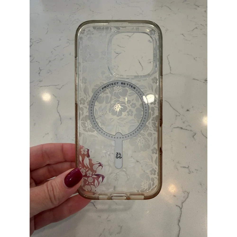 ZAGG Gear4 iPhone 15 Pro Max Case Clear White Floral MagSafe Compatible